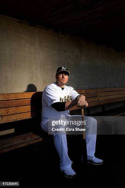 Jack Cust of the Oakland Athletics poses during photo media day at the Athletics spring training complex on March 1, 2010 in Phoenix, Arizona.