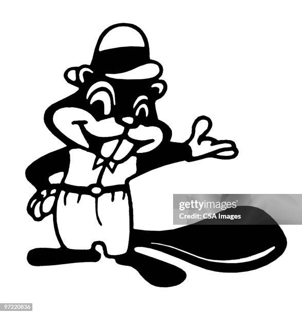 stockillustraties, clipart, cartoons en iconen met beaver wearing hat - buck teeth