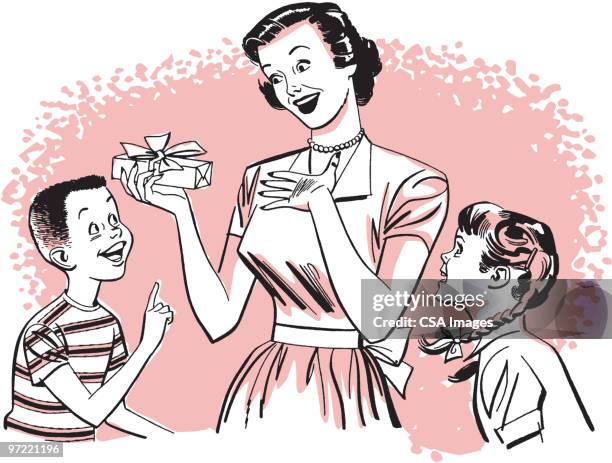 children giving gifts - mother's day stock illustrations