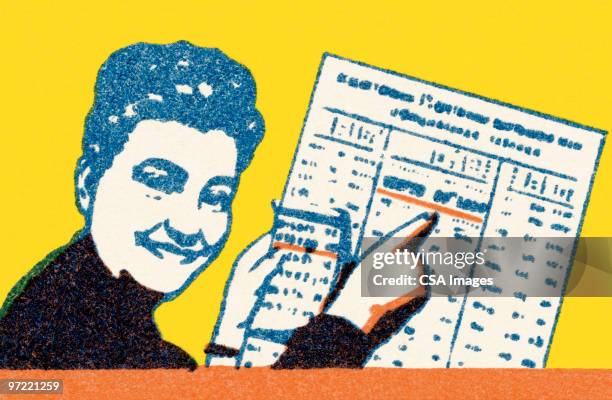 woman with newspaper - preis stock illustrations