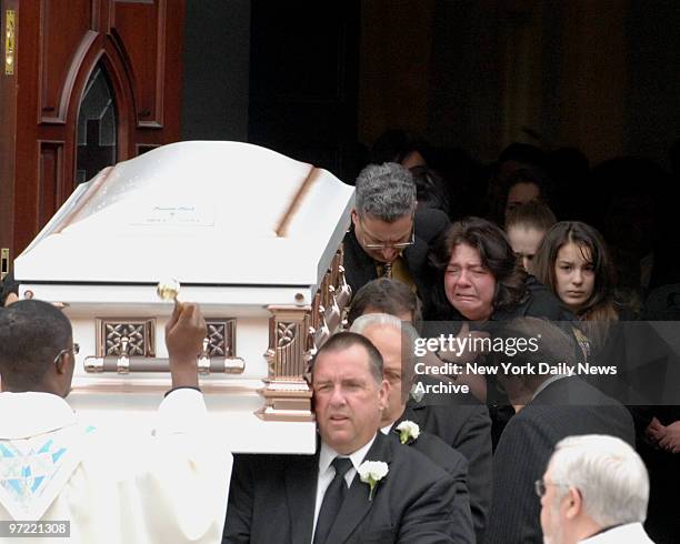 Funeral was held for Jessica Tush. The funeral was held at St. Clare Church in Elkington, Staten Island. Dina Tush cries as she is held by husband...