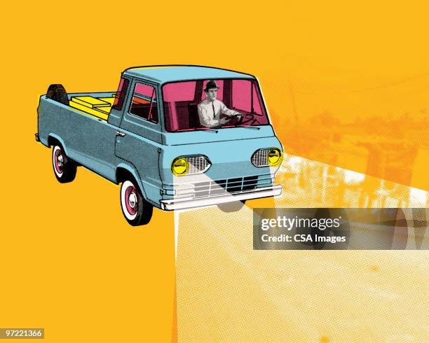 blue truck with headlights on - truck headlights stock illustrations