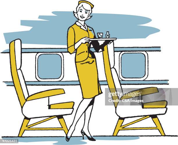 ilustrações, clipart, desenhos animados e ícones de stewardess - tripulação de bordo