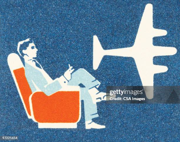 man on airplane - flugpassagier stock-grafiken, -clipart, -cartoons und -symbole