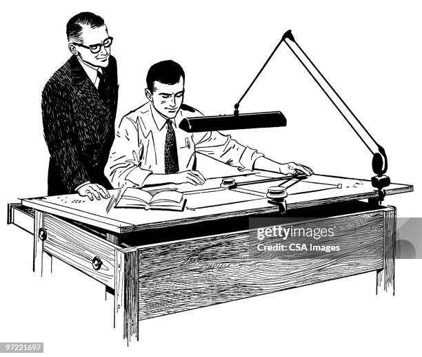 office desk - men fighting drawing stock illustrations