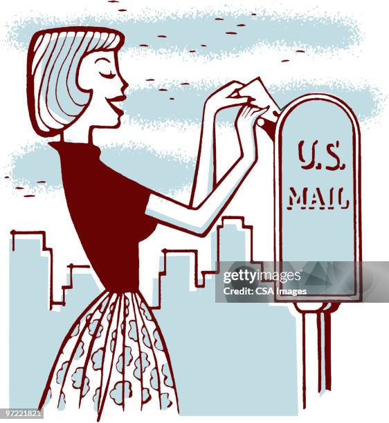 woman mailing a letter - note message stock illustrations