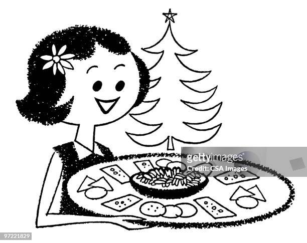 woman with food - ethnic woman at christmas stock illustrations