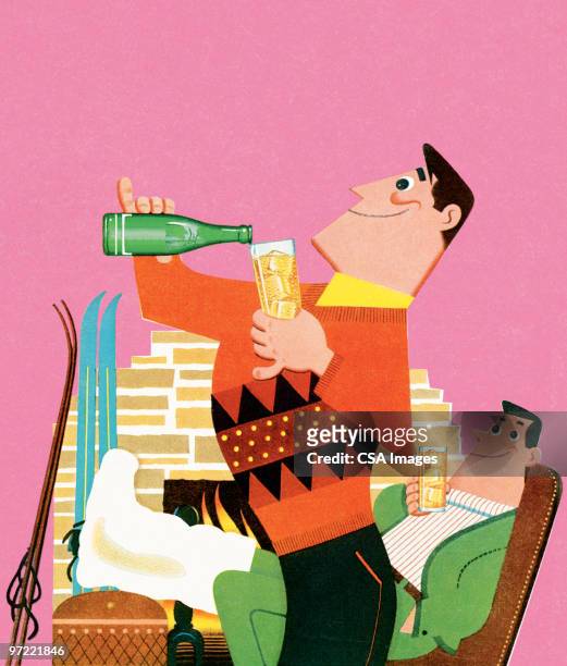 man pouring a drink - cast stock illustrations