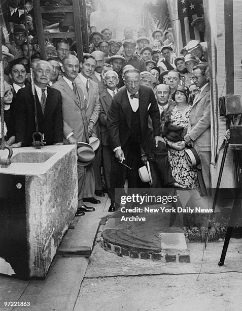 Al Smith laying the cornerstone for the Empire State Building in New York City.