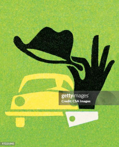 tipped hat to car - etiket stock-grafiken, -clipart, -cartoons und -symbole