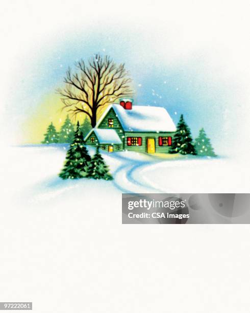 winter home - driveways stock illustrations