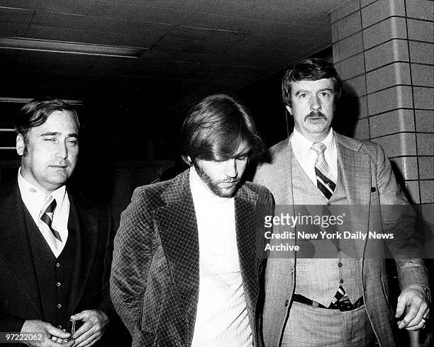 Accused murderer Francis Featherstone at Forest Hills Queens Police Station after being indicted for the 1977 killing of Mickey Spillane.