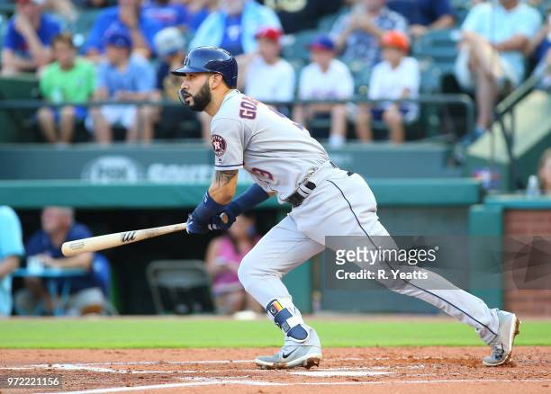 Hints a single RBI in the second inning against the Texas Rangers Marwin Gonzalez of the Houston Astros at Globe Life Park in Arlington on June 8,...