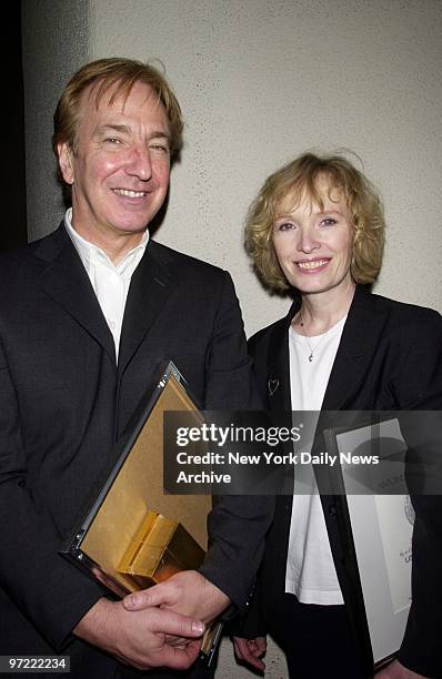 Alan Rickman and Lindsay Duncan hold their nomination certificates at the 2002 Tony Awards nominee luncheon at the Marriott Marquis. They're up for...