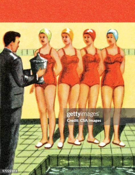 swimsuit competition - women swimming pool retro stock-grafiken, -clipart, -cartoons und -symbole