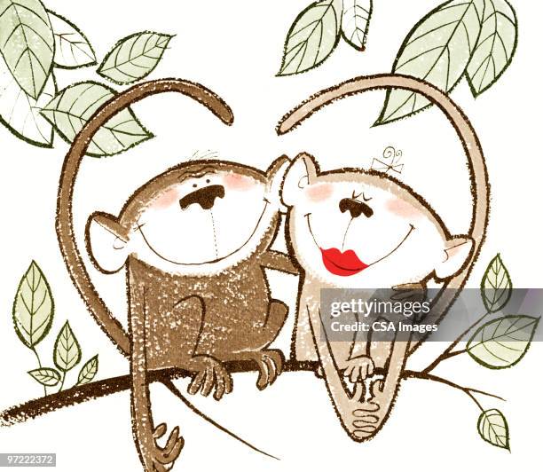 love monkeys - valentine monkey stock-grafiken, -clipart, -cartoons und -symbole