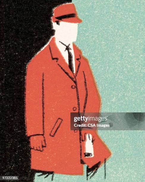 man in overcoat and hat - jacket stock illustrations
