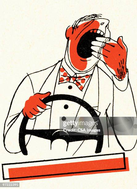 müder mann driving - yawn stock-grafiken, -clipart, -cartoons und -symbole