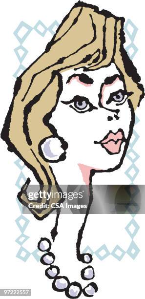 blond woman - a cross necklace stock illustrations