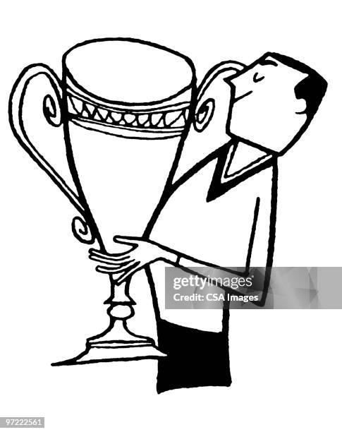 man with trophy - trophy award lnb basketball stock illustrations