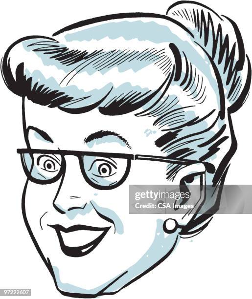 older woman with glasses - hair bun stock illustrations