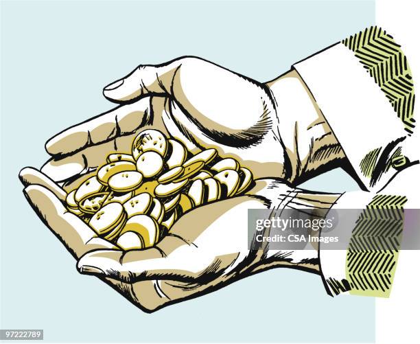 man's hands and coins - winner stock illustrations