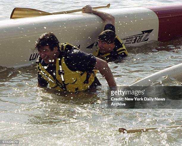Alec Baldwin and brother Billy Baldwin boat capsized at the Eddie Bauer Riverkeeper Kayak Challange held at the Chelsea Piers.,