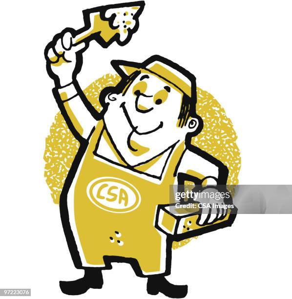 bricklayer - laying bricks stock illustrations