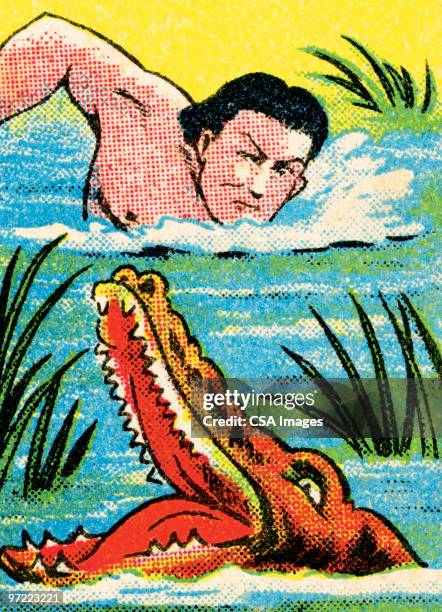 tarzan and alligator - alligator stock illustrations