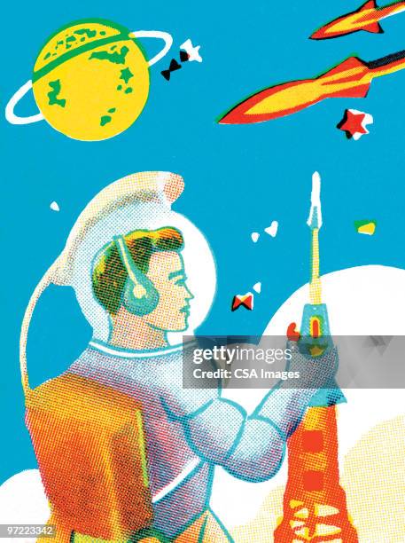 spaceman - kid rocket stock illustrations