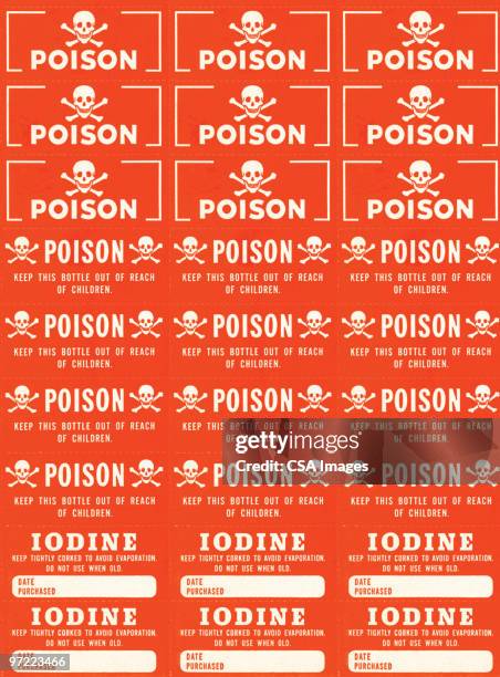 poison and iodine stickers - prescription drugs dangers stock illustrations