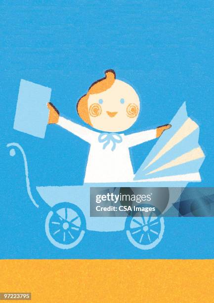 baby in pram - baby pram stock illustrations