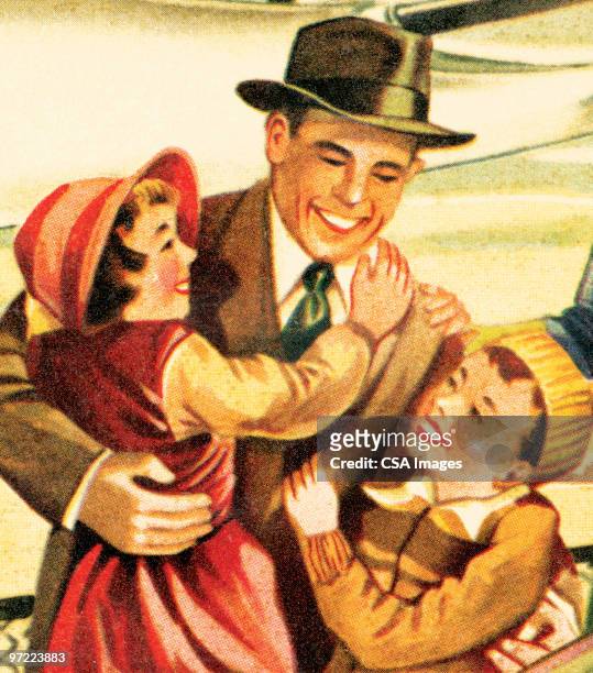 businessman with kids - embracing stock illustrations