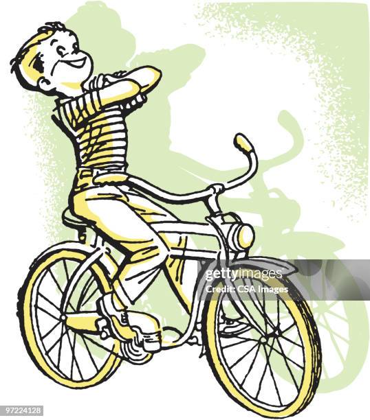 boy on bicycle - kid presenting stock illustrations
