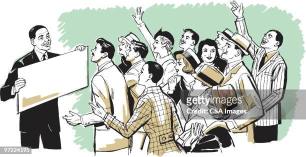 man holding blank sign - auction stock illustrations