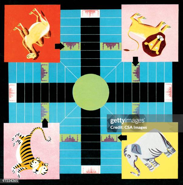 animal board games - tigers playing stock illustrations