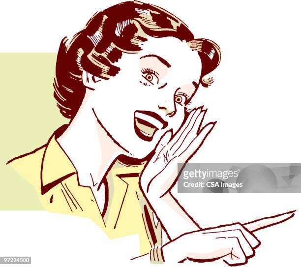 woman calling and pointing - concentration stock illustrations