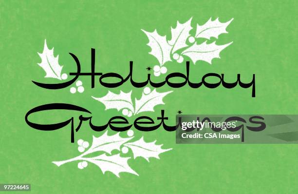 holiday greetings with holly - holly stock-grafiken, -clipart, -cartoons und -symbole