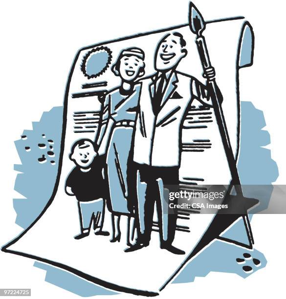 family standing on contract - working parent stock illustrations