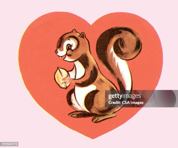 squirrel with nut in heart - squirrel stock illustrations