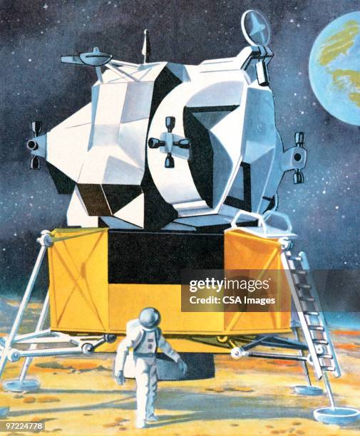 spaceship landing - satellite view stock-grafiken, -clipart, -cartoons und -symbole