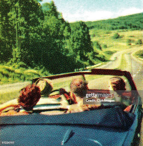 road trip in convertible - 90er stock-grafiken, -clipart, -cartoons und -symbole