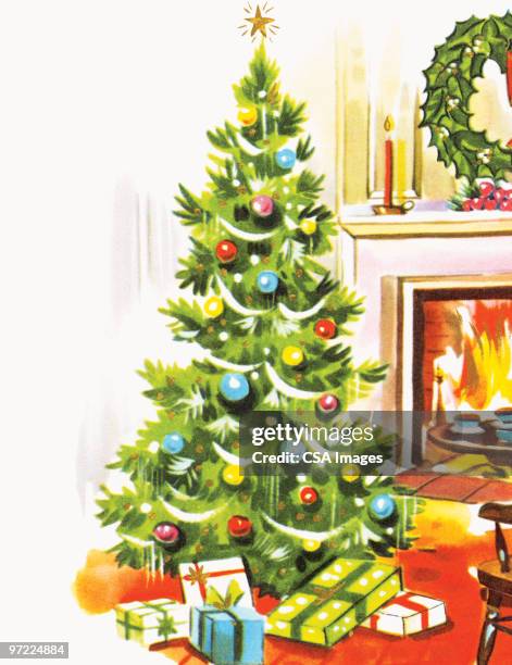 christmas tree - fire pit stock illustrations