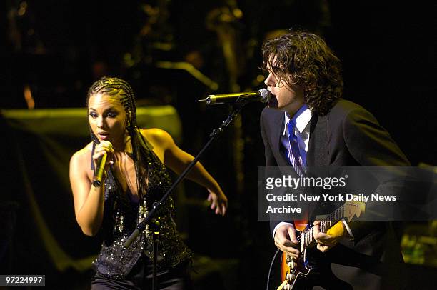 Alicia Keys performs with John Mayer during "The Black Ball," an annual fundraiser benefiting Keep A Child Alive , at Jazz at Lincoln Center's...