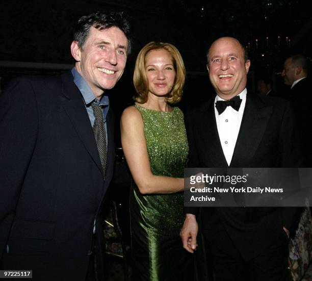 Actor Gabriel Byrne gets together with Ellen Barkin and Ron Perelman at opening night party at Tavern on the Green for the play "A Moon for the...