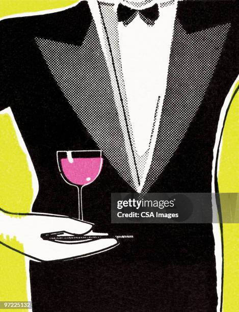 waiter with wine - tuxedo stock illustrations