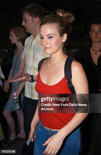 Alicia Silverstone arrives at an opening-night party in Belvedere Castle in Central Park for the Delacorte Theater production of Shakespeare's...