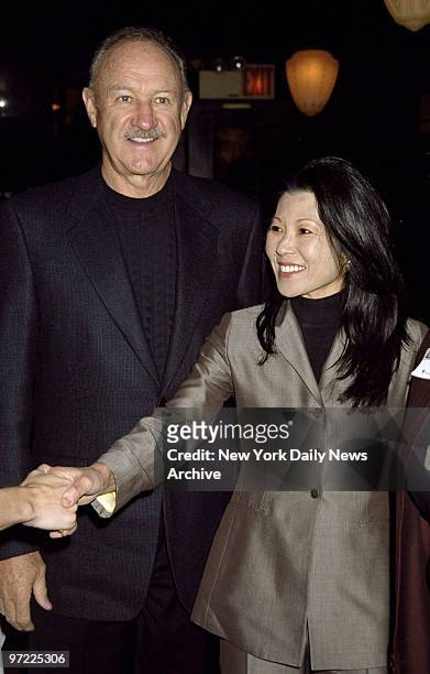 Actor Gene Hackman with his wife Betsy Arakawa at Elaine's promoting his book "Wake of the Perido Star."
