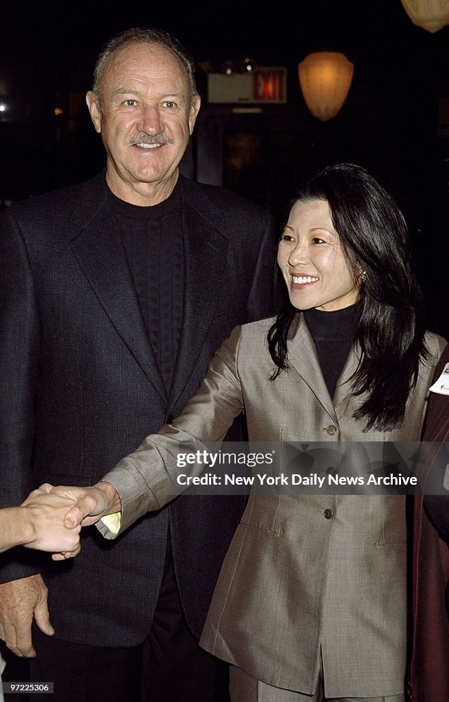 Actor Gene Hackman with his wife Betsy Arakawa at Elaine's p