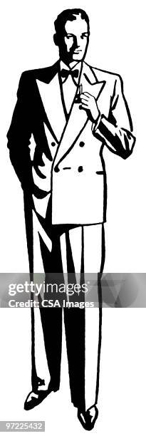 man in tuxedo - man smoking cigarette stock illustrations